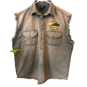 Y2K Lightning clothing Cotton Motorcycle Button Up Sleeveless Shirt Men Size L